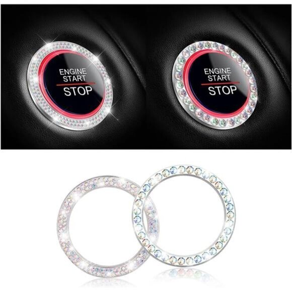 Car Start Button Bling Rhinestone Diamond Engine Button Ring 2-Pack Multi-Color - Picture 1 of 7